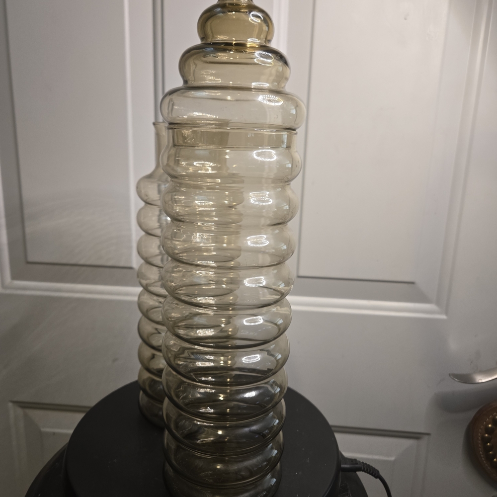 Holmegaard Primula Smoke Glass Lidded Apothecary Jar Spiral Vase Set Of 2 - Picture 8 of 15